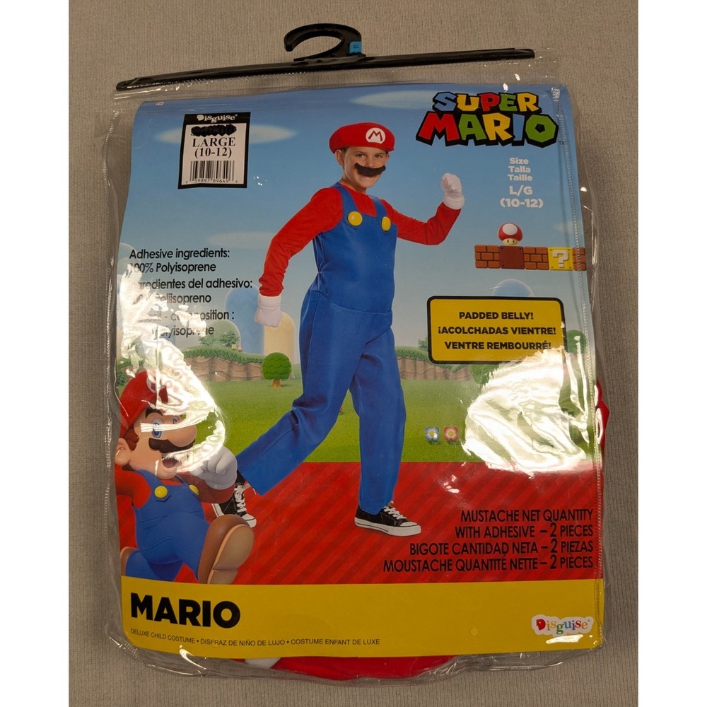 Super Mario Costume YOUTH Boys Large Halloween Cosplay Nintendo New Hat Outfit